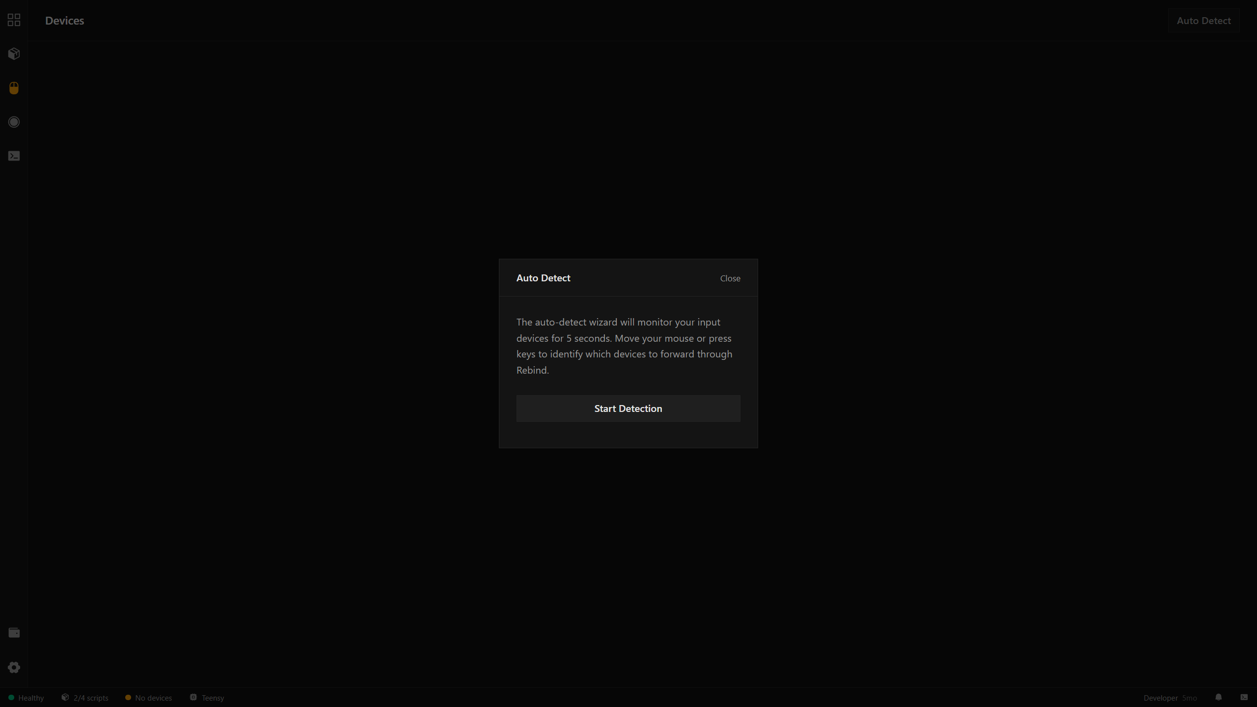 Auto Detect dialog prompting to start detection